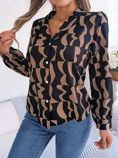 Printed Button Up Long Sleeve Shirt - Trendsi - Flyclothing LLC