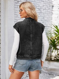 Cap Sleeve Denim Jacket with Pockets - Trendsi