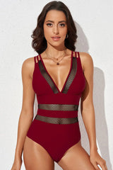 Printed Mesh Plunge One-Piece Swimsuit - Trendsi - Flyclothing LLC