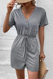 V-Neck Short Sleeve Tied Romper - Flyclothing LLC
