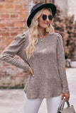 Round Neck Puff Sleeve Ribbed Top - Trendsi - Flyclothing LLC