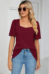 Square Neck Short Sleeve T-Shirt - Trendsi - Flyclothing LLC