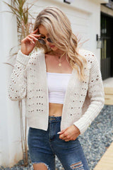 Open Front Cuffed Cropped Cardigan - Trendsi - Flyclothing LLC