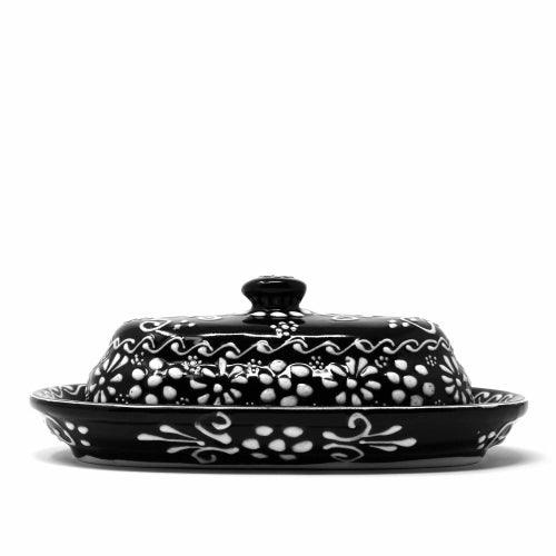 Encantada Handmade Pottery Butter Dish, Black & White - Flyclothing LLC