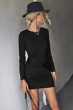 Twist Front Ruched Long Sleeve Mini Dress - Flyclothing LLC