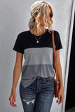 Color Block Side Slit Round Neck T-Shirt - Trendsi