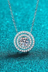 Moissanite Round Pendant Rhodium-Plated Necklace - Trendsi - Flyclothing LLC