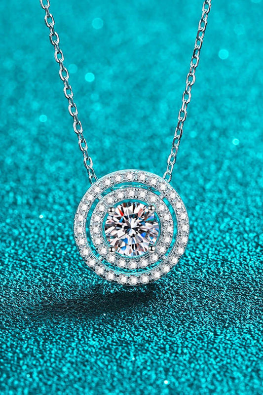 Moissanite Round Pendant Rhodium-Plated Necklace - Flyclothing LLC