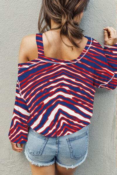 Striped Asymmetrical Neck Long Sleeve T-Shirt - Trendsi - Flyclothing LLC