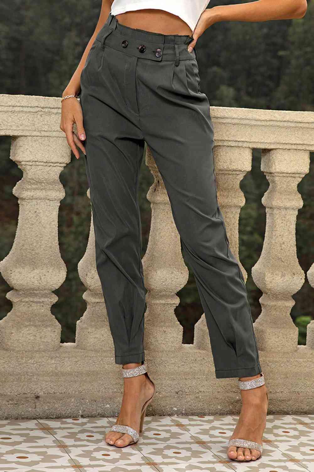 High Waist Cropped Pants - Trendsi