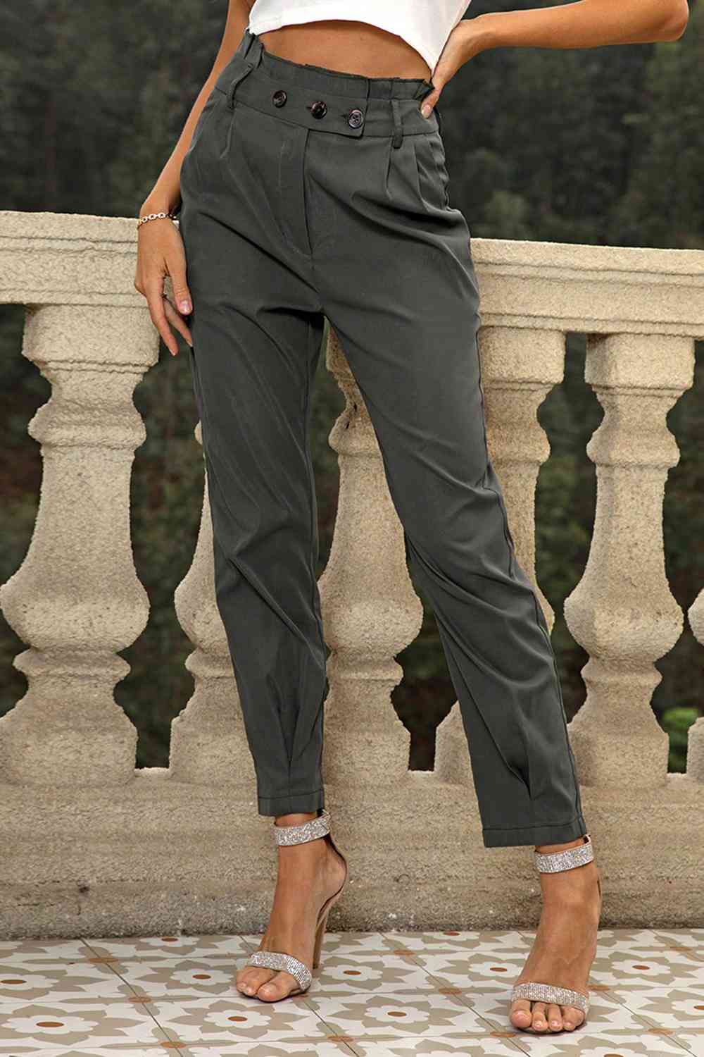 High Waist Cropped Pants - Trendsi - Flyclothing LLC
