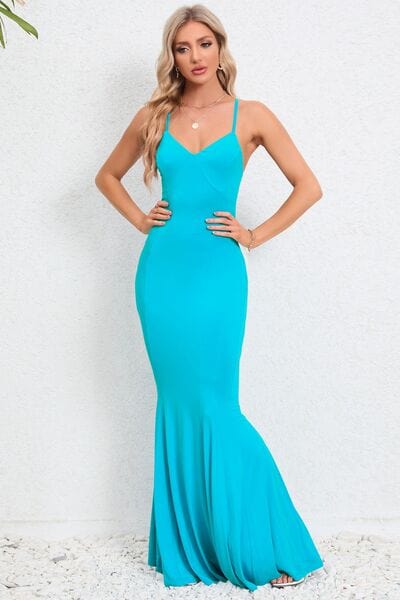Crisscross Spaghetti Strap Fishtail Dress - Trendsi