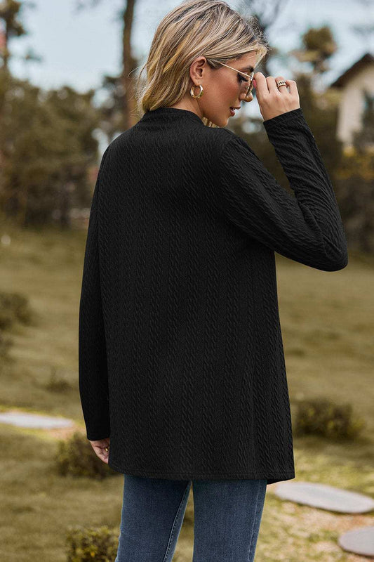 Textured Open Front Long Sleeve Cardigan - Trendsi - Flyclothing LLC