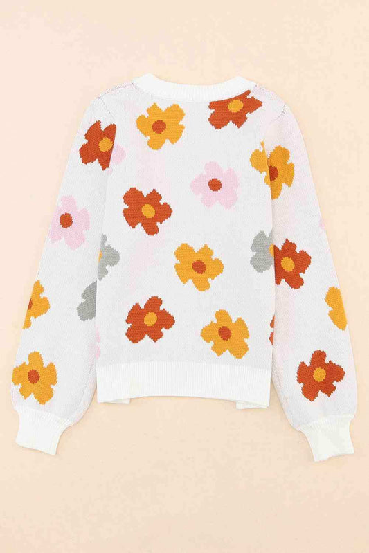 Floral Round Neck Sweater - Trendsi - Flyclothing LLC