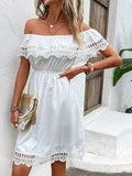 Ruched Lace Detail Off-Shoulder Dress - Trendsi