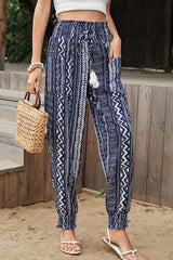 Geometric Print Tassel High-Rise Pants - Trendsi - Flyclothing LLC