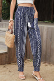 Geometric Print Tassel High-Rise Pants - Trendsi