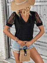 Bow Pattern V-Neck Short Sleeve T-Shirt - Trendsi - Flyclothing LLC