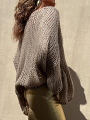 Contrast V-Neck Long Sleeve Sweater - Trendsi