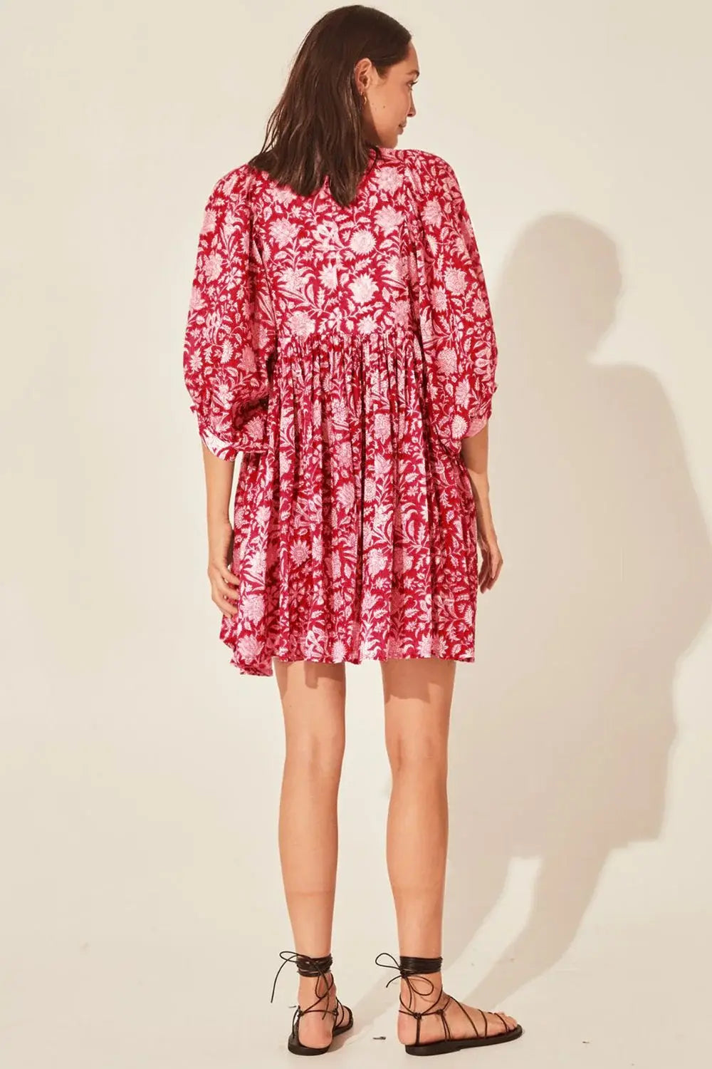 Floral Tie Neck Lantern Sleeve Dress - Trendsi - Flyclothing LLC