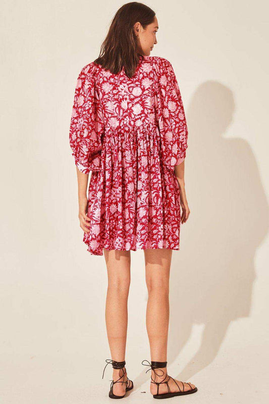 Floral Tie Neck Lantern Sleeve Dress - Trendsi - Flyclothing LLC