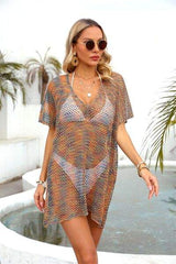 Openwork V-Neck Half Sleeve Cover Up - Trendsi - Flyclothing LLC