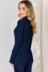 Basic Bae Full Size Ribbed Mock Neck Long Sleeve T-Shirt - Trendsi - Flyclothing LLC