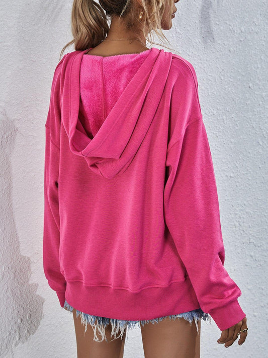 Dropped Shoulder Slit Hoodie - Trendsi