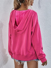 Dropped Shoulder Slit Hoodie - Trendsi