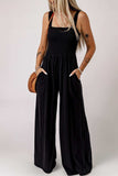 Smocked Square Neck Wide Leg Jumpsuit with Pockets - Trendsi - Flyclothing LLC