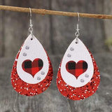 Heart Sequin Leather Teardrop Earrings - Trendsi - Flyclothing LLC