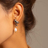 Twisted Stainless Steel Pearl Drop Earrings - Flyclothing LLC