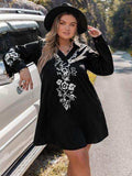 Plus Size Embroidered Long Sleeve Mini Dress - Trendsi - Flyclothing LLC