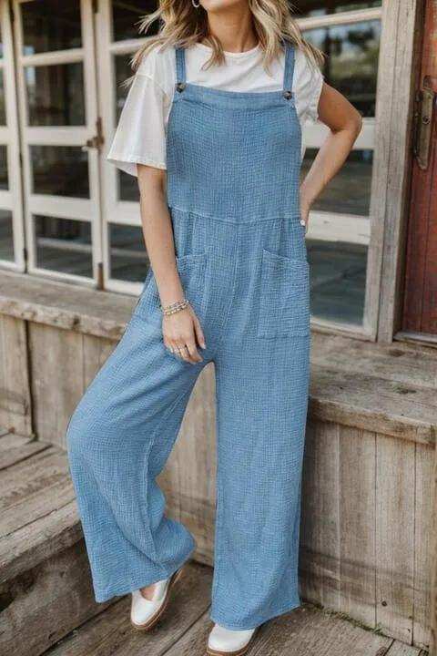 Full Size Wide Leg Front Pocket Jumpsuit - Trendsi - Flyclothing LLC