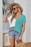 Color Block V-Neck Knit Top - Trendsi