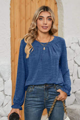 Ruched Round Neck Flounce Sleeve T-Shirt - Trendsi - Flyclothing LLC