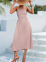 Decorative Button Spaghetti Strap Midi Dress - Trendsi - Flyclothing LLC