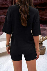 Eyelet Round Neck Top and Shorts Set - Trendsi - Flyclothing LLC