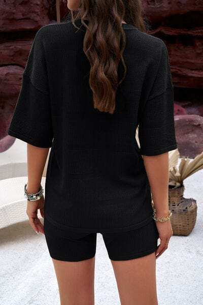 Eyelet Round Neck Top and Shorts Set - Trendsi - Flyclothing LLC