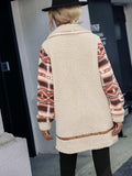 Geometric Zip-Up Collared Sherpa Jacket - Trendsi - Flyclothing LLC