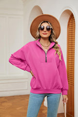Half-Zip Dropped Shoulder Sweatshirt - Trendsi