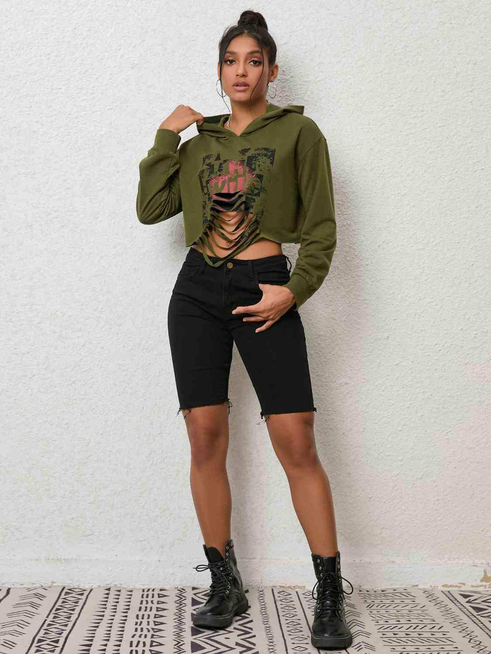 Cutout Long Sleeve Hoodie - Trendsi - Flyclothing LLC