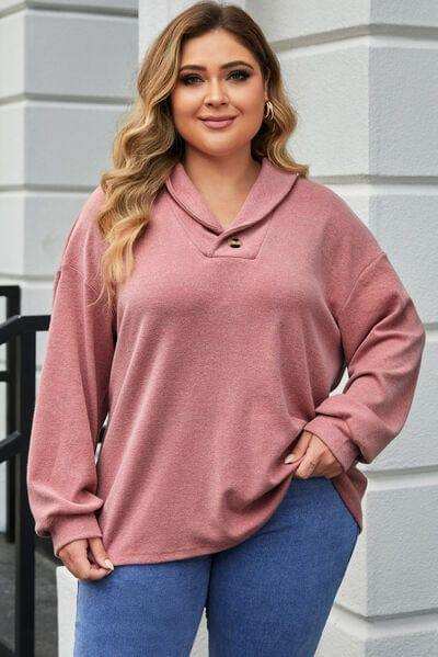 Plus Size Dropped Shoulder Collared Neck T-Shirt - Trendsi - Flyclothing LLC