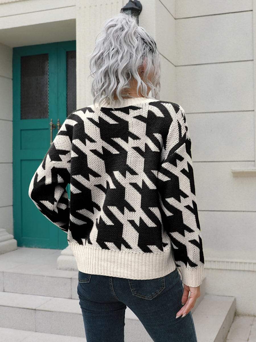 Houndstooth Button Down Cardigan - Trendsi - Flyclothing LLC