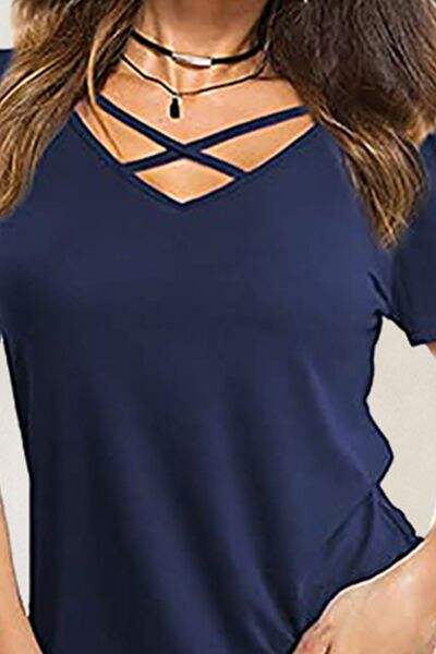 Crisscross Short Sleeve T-Shirt - Trendsi - Flyclothing LLC