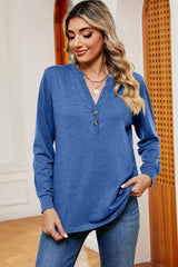 Notched Long Sleeve T-Shirt - Trendsi - Flyclothing LLC