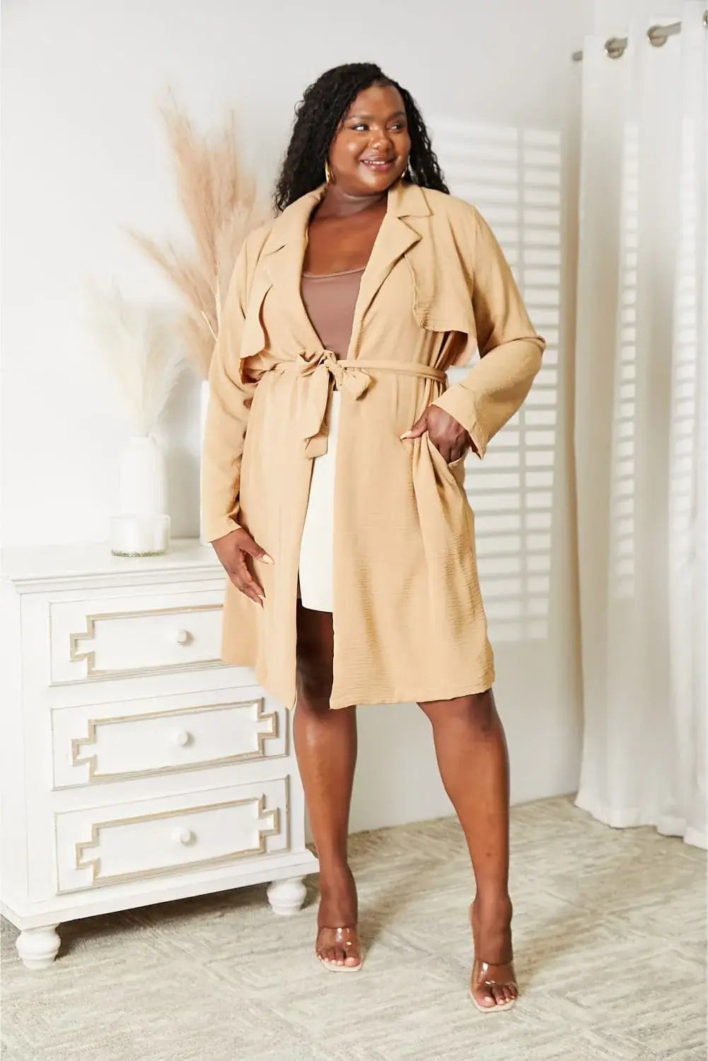 Culture Code Full Size Tied Trench Coat with Pockets - Trendsi - Flyclothing LLC
