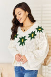 POL Floral Embroidered Pattern V-Neck Sweater - Trendsi