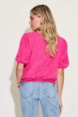 Zenana Round Neck Lantern Half Sleeve Sweater - Trendsi - Flyclothing LLC