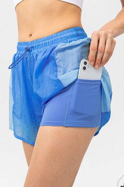 Color Block Drawstring Active Shorts - Trendsi - Flyclothing LLC